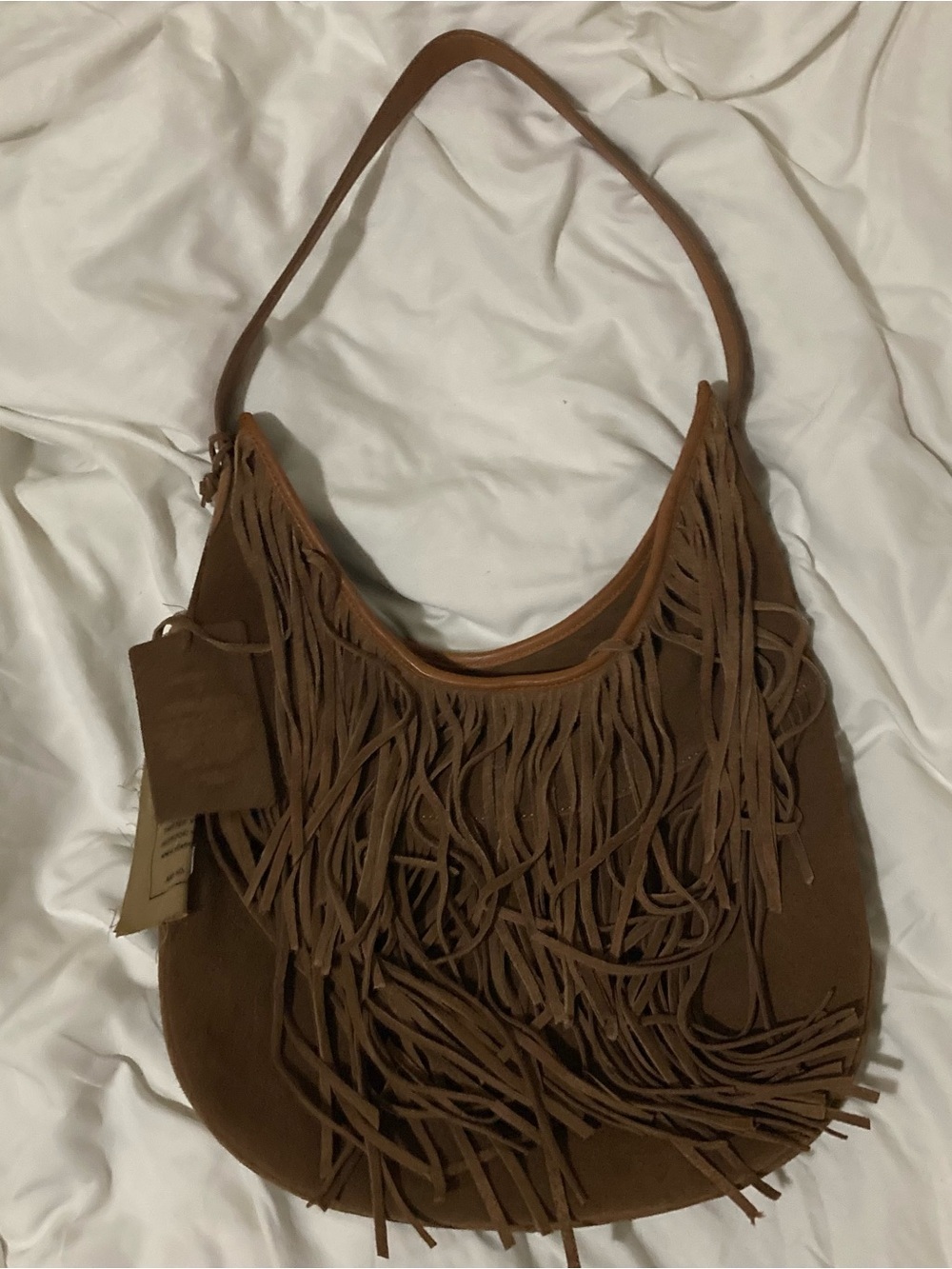 Genuine leather fringe tassel bag